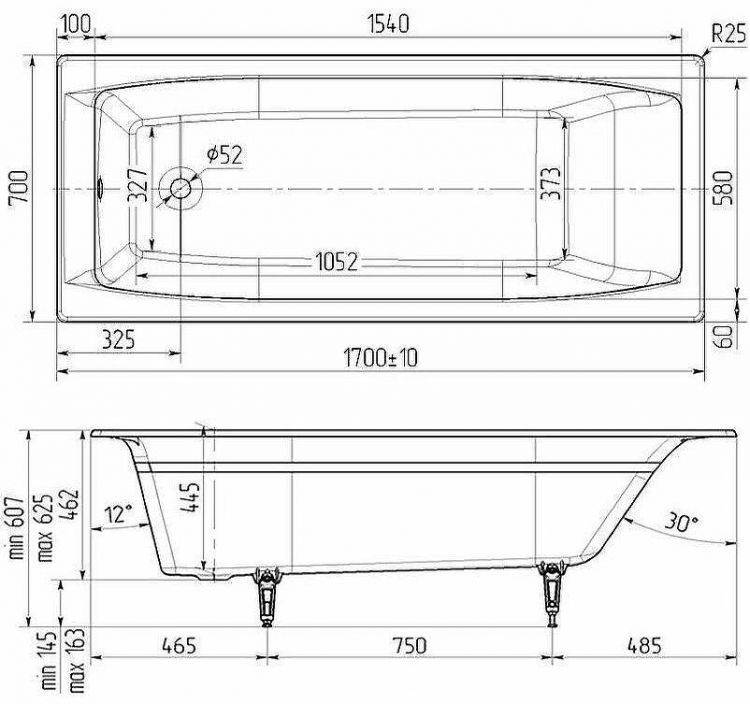 Чугунная ванна Wotte Forma 170x70 БП-э00д1468 без антискользящего покрытия