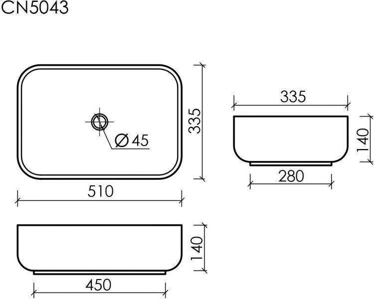 Умывальник CERAMICANOVA Element чаша накладная прямоугольная CN5043