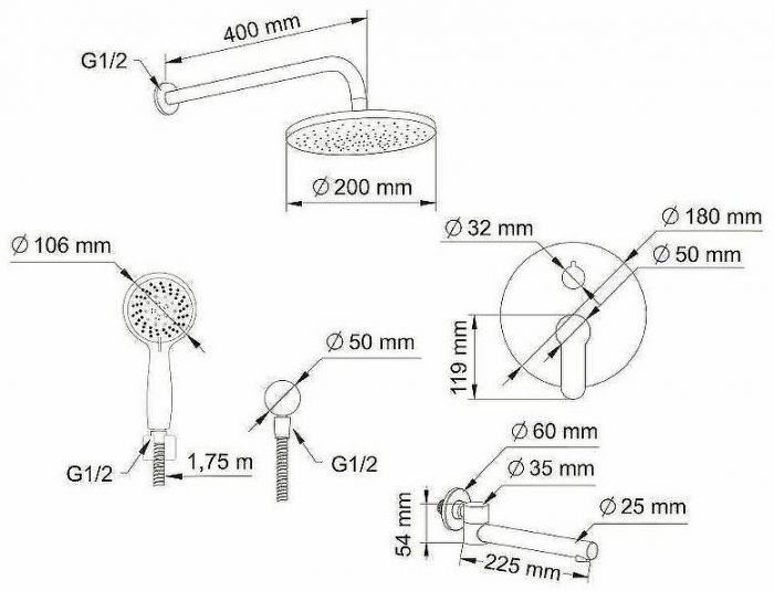 Душевая система Swedbe Platta 5544 Хром