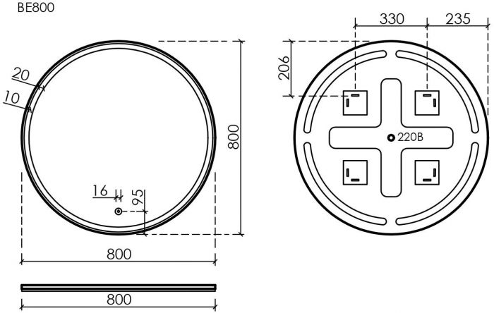 Зеркало SANCOS с подсветкой Bella 800 мм, BE800