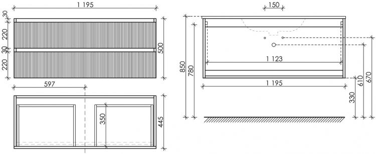 Тумба подвесная SANCOS под раковину Snob R, Beige Soft 1195х445х500, SNR120CE
