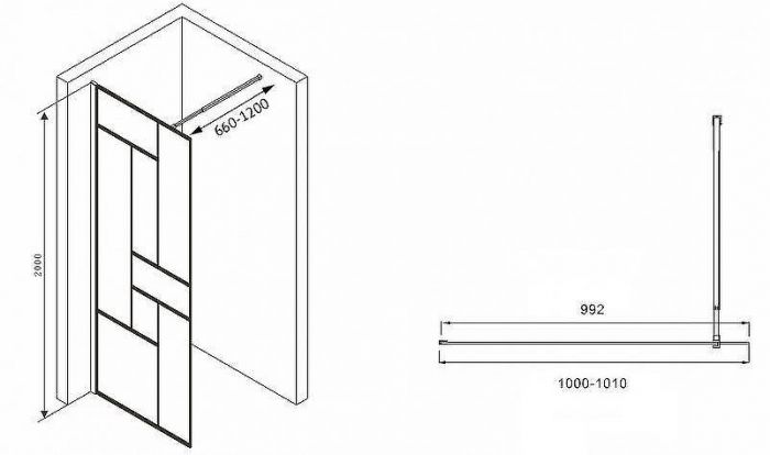 Душевая перегородка Abber Immer Offen 100 AG63100B8 профиль Черный стекло прозрачное