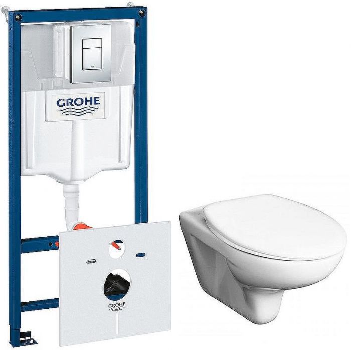 Комплект унитаза Roca Mateo 346200000+ZRU9302815 с инсталляцией Grohe Rapid SL 38775001 с сиденьем и клавишей смыва Хром