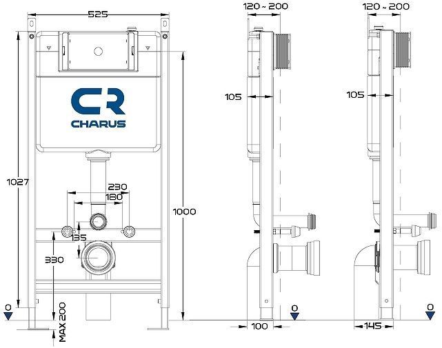 Инсталляция Charus City CR.200.21.01 для унитаза с клавишей смыва цвет Хром глянцевый