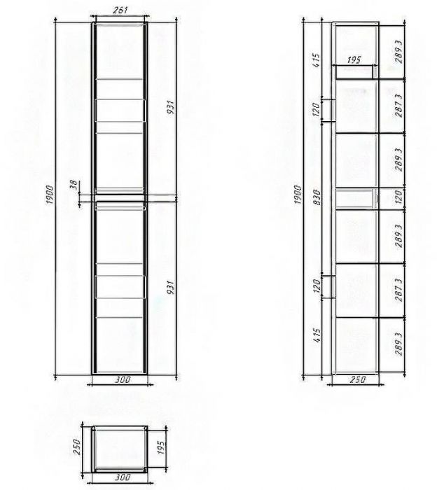 Шкаф пенал Dreja Slim 30 99.0505 Бетон Белый глянец
