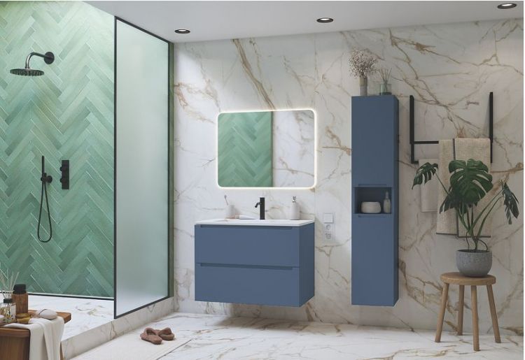 Шкаф пенал ЗОВ Дион 30 DPS подвесной цвет Серо-синий