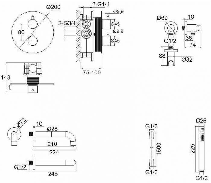 Смеситель для ванны Whitecross Y gold YSET10GL с термостатом Золото