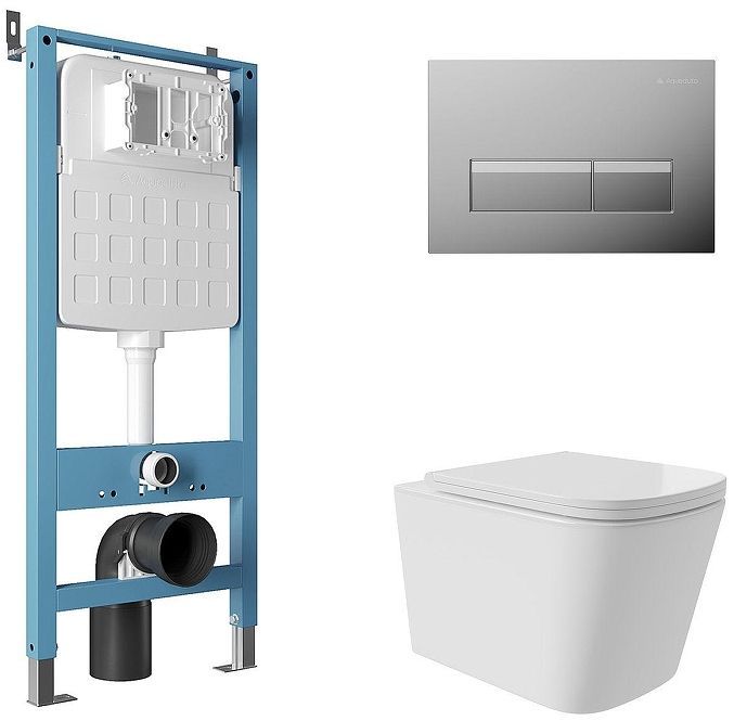 Комплект унитаза с инсталляцией Aqueduto Macio Plus AQDS203T цвет Белый с сиденьем Микролифт и клавишей смыва цвет Хром Комплект унитаза с инсталляцией Aqueduto Macio Plus AQDS203T цвет Белый с сиденьем Микролифт и клавишей смыва цвет Хром