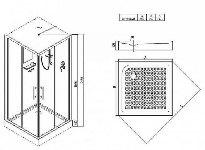 Душевая кабина Esbano ES-80CKR 80x80 ESKB80CKR без гидромассажа