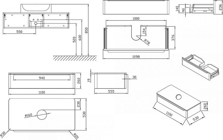 Тумба для раковины 110 см Ravak Sud X000001083, дуб