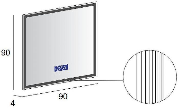 Зеркало Cezares 90 45063 с подсветкой с сенсорным выключателем Touch System, с подогревом, с радио и датчиком температуры
