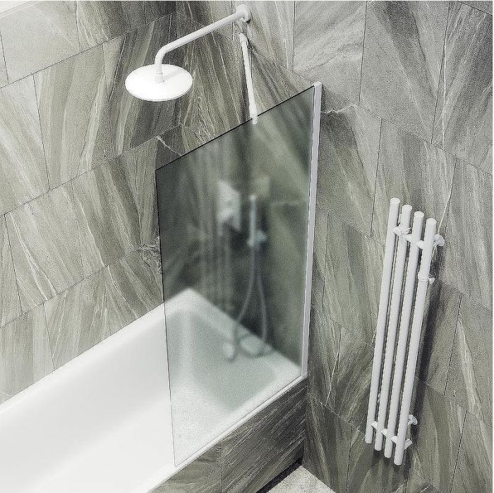 Шторка на ванну Maybah Glass MGV-93-1ш 700x1400 в широком профиле Белый стекло сатиновое