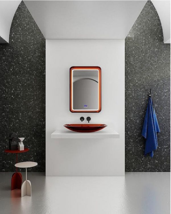 Зеркало Abber Kristall 55 AT6701Opal с подсветкой Коричневое с сенсорным выключателем с часами