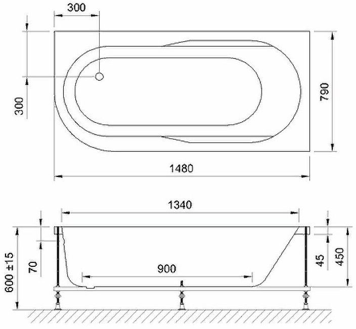 Акриловая ванна BellSan Амира 150х80 R 4627171531117 с гидромассажем