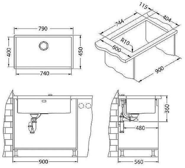 Кухонная мойка Alveus Quadrix 60 BRS-90 790x450x200 1092477 Брашированная сталь