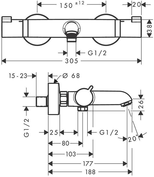 Hansgrohe Ecostat Comfort Смеситель для ванны, термостатический, цвет: шлифованная бронза