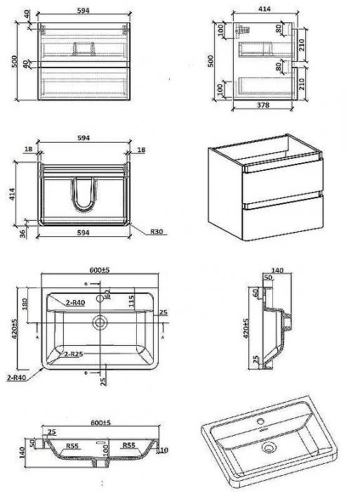 Тумба с раковиной Parly Spa Gucci 60 Gucci60 10116 подвесная Белая глянцевая