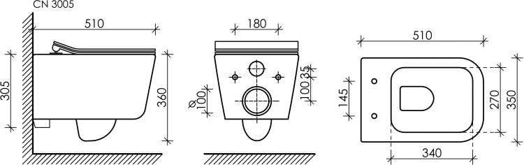 Подвесной унитаз CERAMICANOVA New Day Rimless CN3005