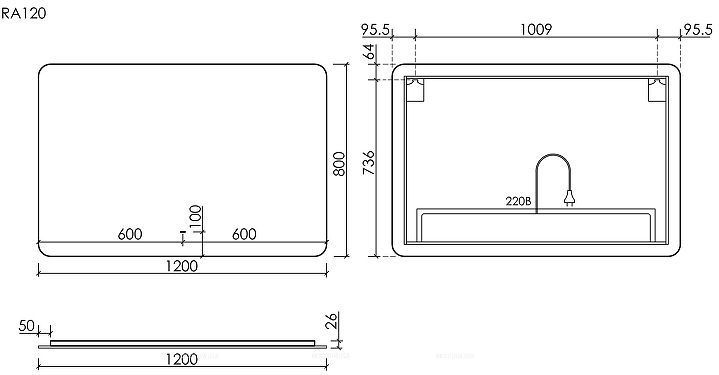 Зеркало Sancos Ray 120 RA1200 c подсветкой с сенсорным выключателем и диммером