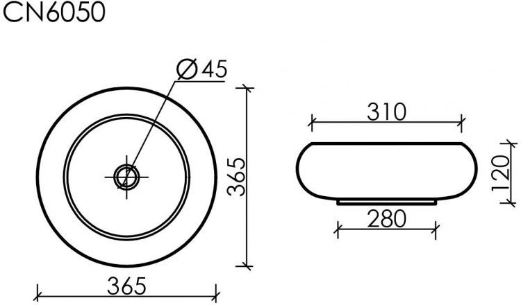 Умывальник CERAMICANOVA Element чаша накладная круглая 360 мм CN6050 Умывальник CERAMICANOVA Element чаша накладная круглая 360 мм CN6050