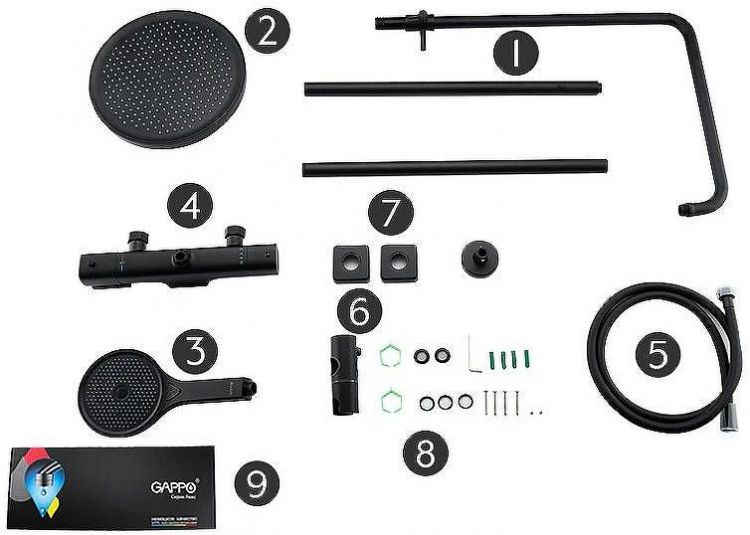 Душевая система Gappo G2495-76 с термостатом Черная матовая