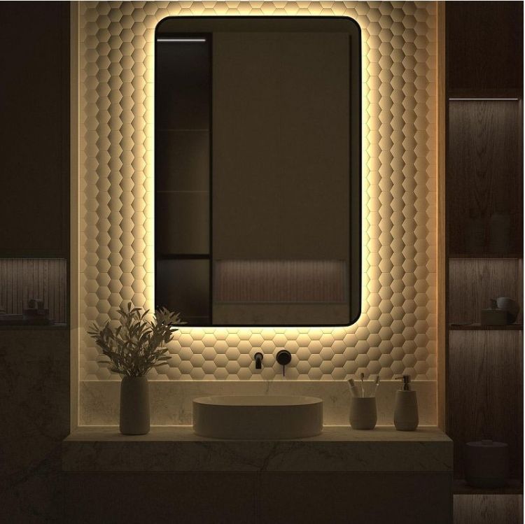 Зеркало Defesto Aura 80х120 DF 2980 с подсветкой 38W-3000K/Без выключателя/Теплый белый свет/Черная рама