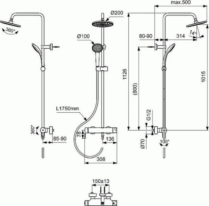 Душевая система Ideal Standard Cerafine Model O BC750AA Хром
