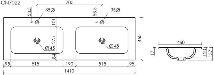 Раковина накладная SANCOS мебельная CERAMICANOVA Grace прямоугольная 1410x457x137 мм , с двумя чашами и отверстиями под смеситель, цвет черный матовый, CN7022MB, CN7022MB Раковина накладная SANCOS мебельная CERAMICANOVA Grace прямоугольная 1410x457x137 мм , с двумя чашами и отверстиями под смеситель, цвет черный матовый, CN7022MB, CN7022MB