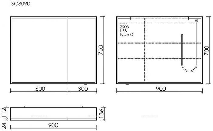 Зеркальный шкаф Sancos Evoke 90 SC8090 с подсветкой цвет Серый