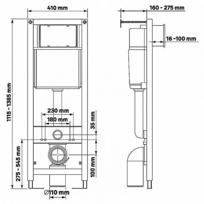 Инсталляция Berges Atom 410 040346 для унитаза с клавишей смыва Хром матовый