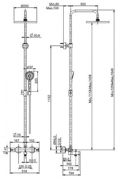 Душевая система Fima Carlo Frattini Shower column F3154/RP259CR с термостатом цвет Хром Душевая система Fima Carlo Frattini Shower column F3154/RP259CR с термостатом цвет Хром