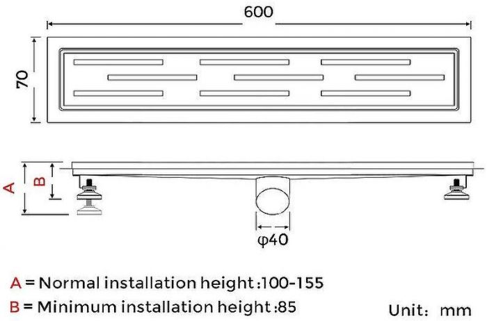 Душевой лоток Gappo G86007-1 с решеткой Нержавеющая сталь