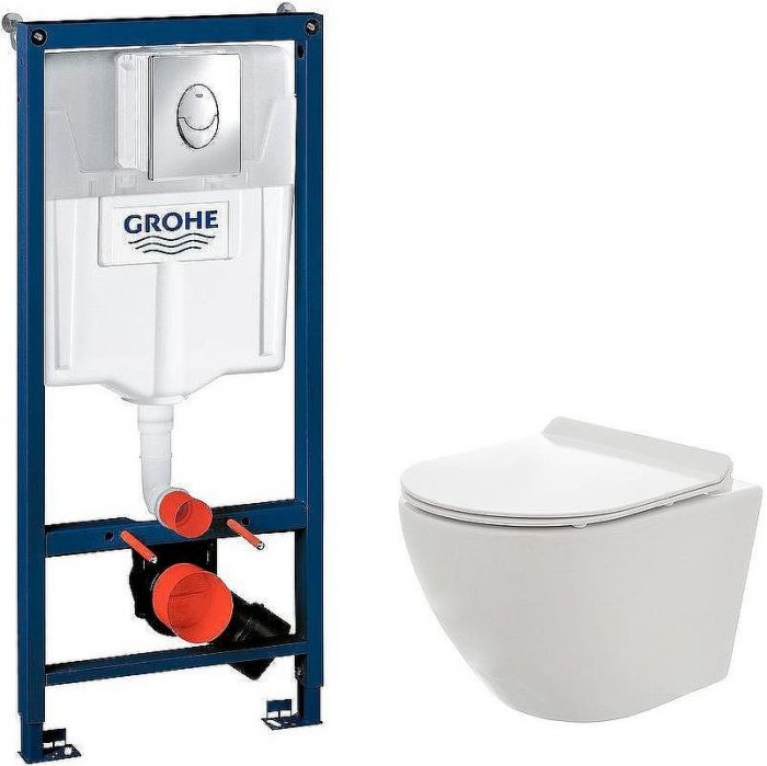 Комплект унитаза AQUAme AQM2002 с инсталляцией Grohe Rapid SL 38721001 с сиденьем Микролифт и клавишей смыва Хром