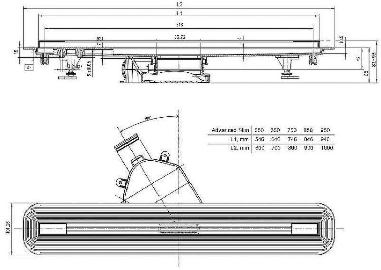 Душевой лоток Bettoserb Advanced Slim 75 13600034 с решеткой Нержавеющая сталь