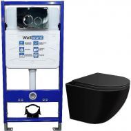 Комплект унитаза WellWant Aura WWU01122B с инсталляцией WellWant Standart 50 WWISI1110B с сиденьем Микролифт и клавишей смыва Хром глянцевый