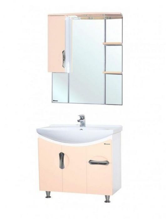 Зеркало со шкафом Bellezza Лагуна 75 L 4612112002078 с подсветкой L Бежевое Белое