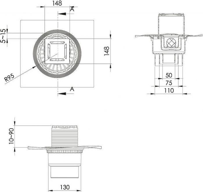 Душевой трап Berges Zentrum Norma 150x150 091463 с решеткой Хром