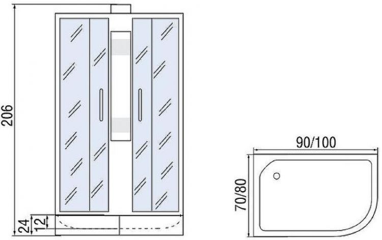 Душевая кабина Мономах Б/К 100x70x24 МЗ L 10000005807 без гидромассажа
