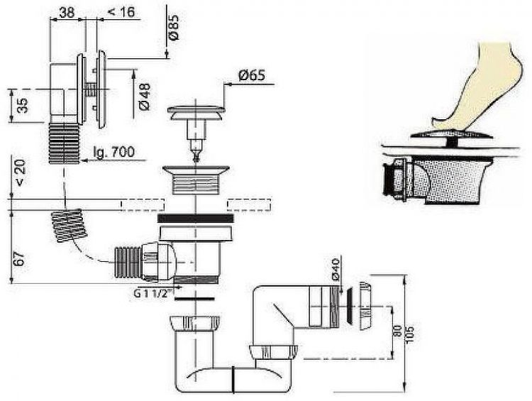 Слив-перелив Wirquin 30718585 click-clack Белый