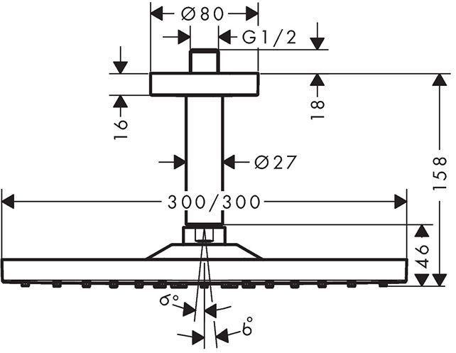 Hansgrohe Raindance Верхний душ, 300х300мм, 1 jet, потолочный держателем, цвет: белый матовый
