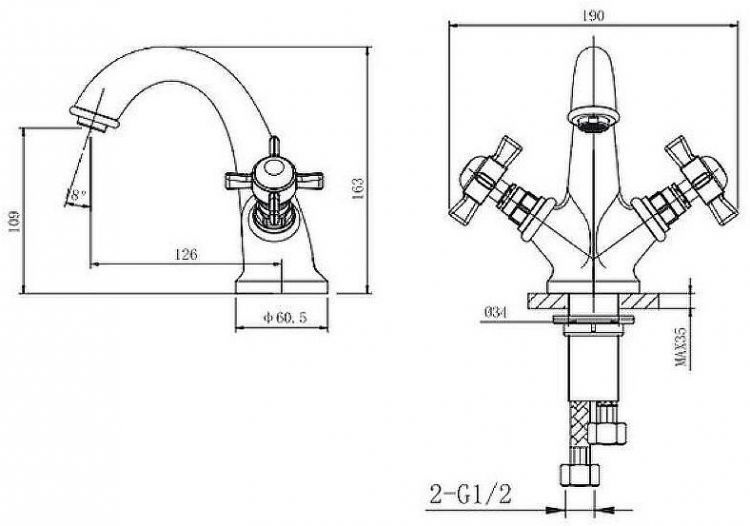 Смеситель для раковины Caprigo Bristol 21-520-crm Хром Смеситель для раковины Caprigo Bristol 21-520-crm Хром