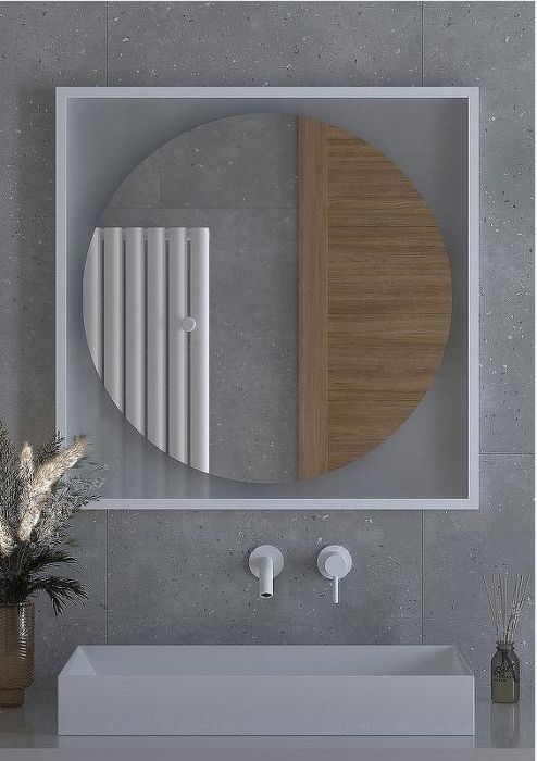 Зеркало Defesto Eclipce 80х80 DF 2228 с подсветкой 18W-4500К/в багетной раме/Без выключателя/Нейтральный белый свет/Белая рама