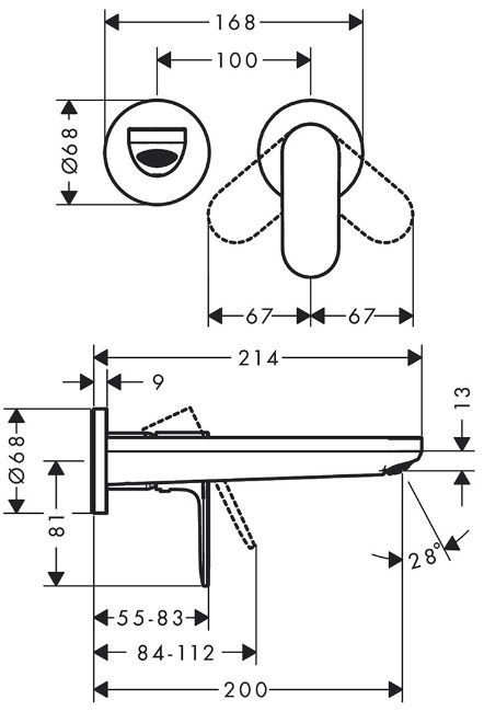 Hansgrohe Rebris S Смеситель для раковины, настенный, цвет: черный матовый