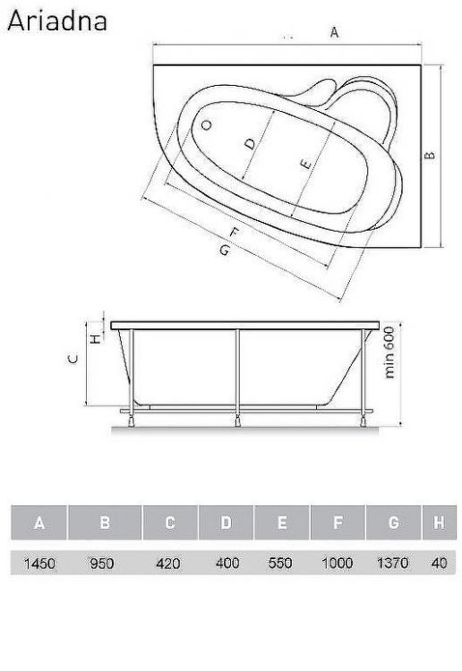 Акриловая ванна Relisan Ariadna 145x95 R Гл000001417 без гидромассажа