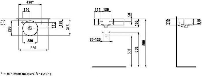 Раковина Laufen Val 55 8.1528.3.000.105.1 Белая