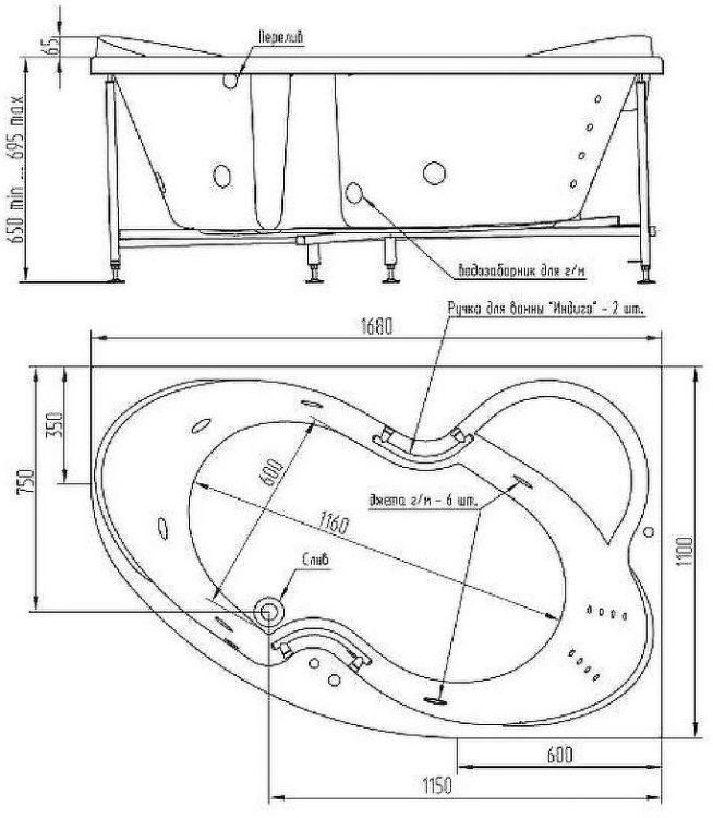 Акриловая ванна BellSan Индиго 168x110 R 4627171530264 без гидромассажа