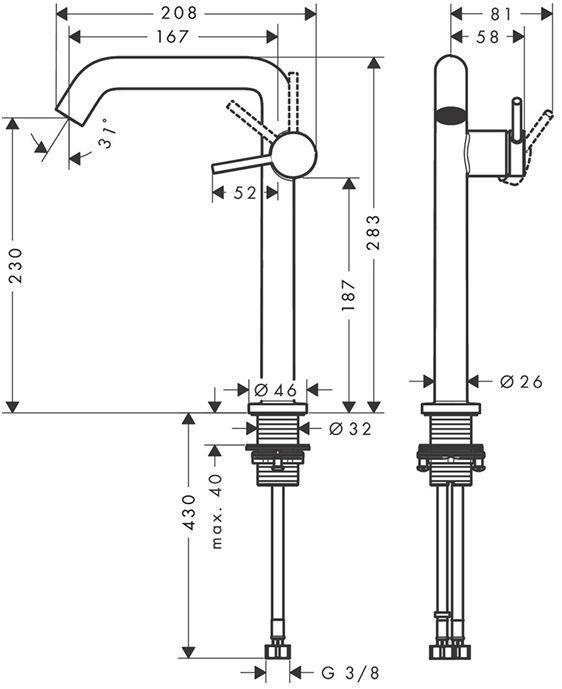 Hansgrohe Tecturis S Смеситель для раковины, высокий, 1 отв., CoolStart EcoSmart+, с донным клапаном Push-Open, цвет: черный матовый
