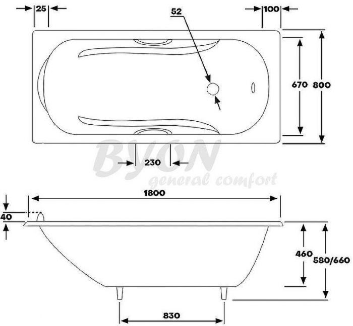 Чугунная ванна Byon Christa 180x80 Н0000307 с антискользящим покрытием