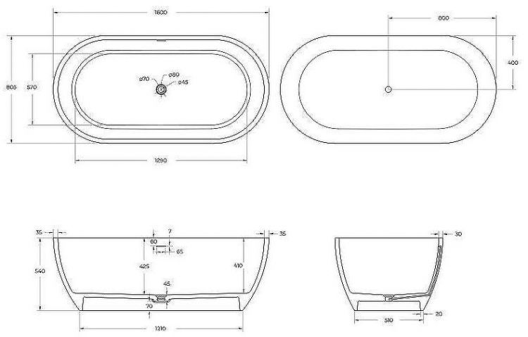 Ванна из искусственного камня Cezares Stylus 160x80 CZR-STYLUS-160-80-54-SSB Белая матовая без гидромассажа Ванна из искусственного камня Cezares Stylus 160x80 CZR-STYLUS-160-80-54-SSB Белая матовая без гидромассажа