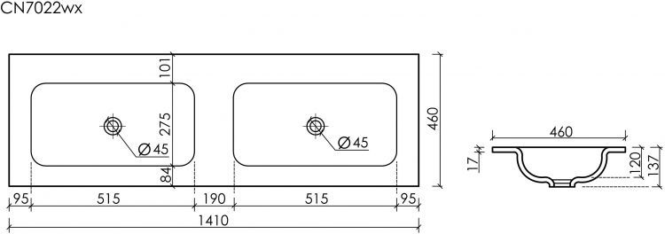 Раковина накладная SANCOS мебельная CERAMICANOVA Grace прямоугольная 1410x457x137 мм, с двумя чашами без отверстий под смеситель, цвет черный матовый, CN7022MBwx, CN7022MBwx Раковина накладная SANCOS мебельная CERAMICANOVA Grace прямоугольная 1410x457x137 мм, с двумя чашами без отверстий под смеситель, цвет черный матовый, CN7022MBwx, CN7022MBwx